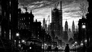 La novela en el tranvía — La ciudad grande, ilustración de la colección Clásicos