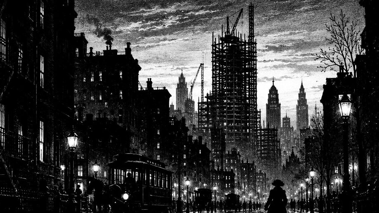 La novela en el tranvía — La ciudad grande, ilustración de la colección Clásicos