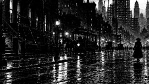 Reloj — La ciudad grande, ilustración de la colección Clásicos