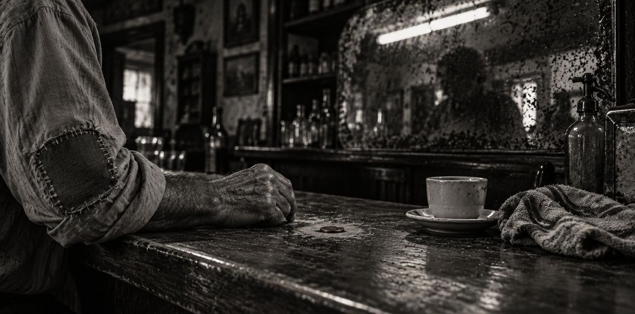 Un cuarto de cobre — Herencia, cenizas y silencio: la moneda sobre la barra y el espejo ahumado del bar